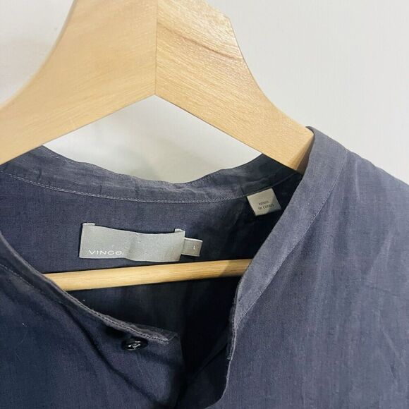Vince Navy Mandarin Button Up Casual Shirt Large - Picture 5 of 6